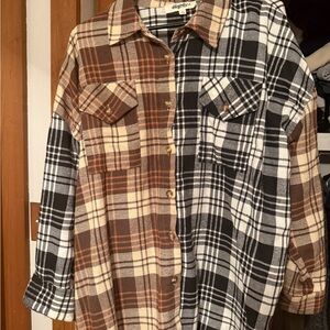 Plaid Button Down Shirt - Brown and Black